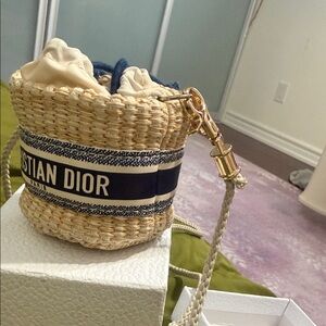 Dior Beige and Navy Woven Mini Bag
